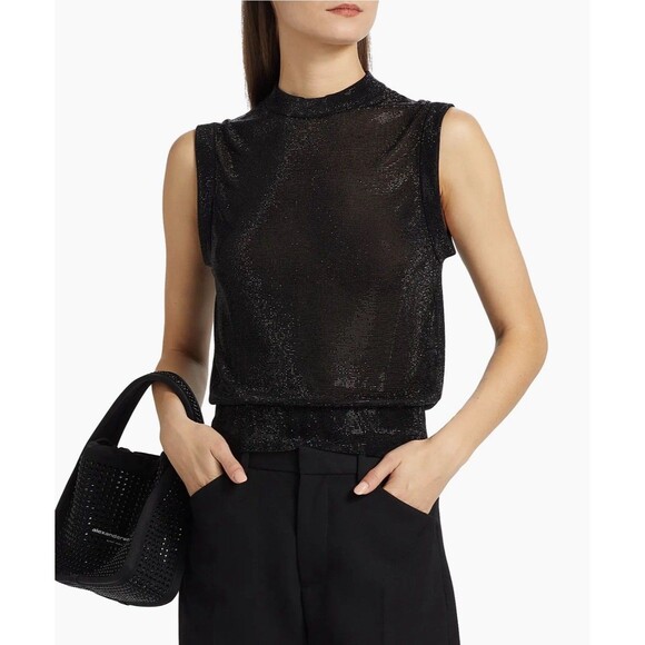 NEW Alexander Wang Womens Size Small Mockneck Tank Black Clear Bead Hotfix $795 - Picture 1 of 8